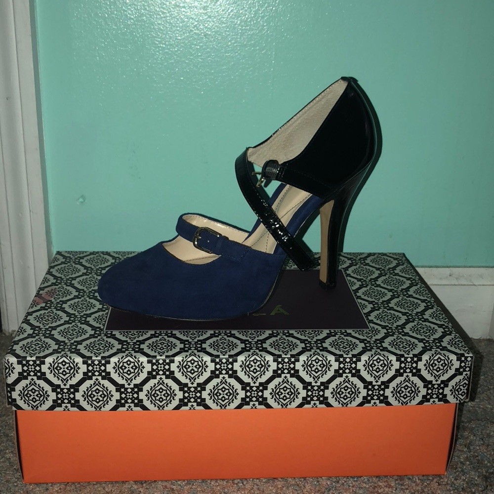blue and black heels
